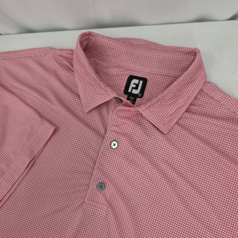 Footjoy Men's Performance Polo Pink White Houndstooth No Club Logo Size 2XL.